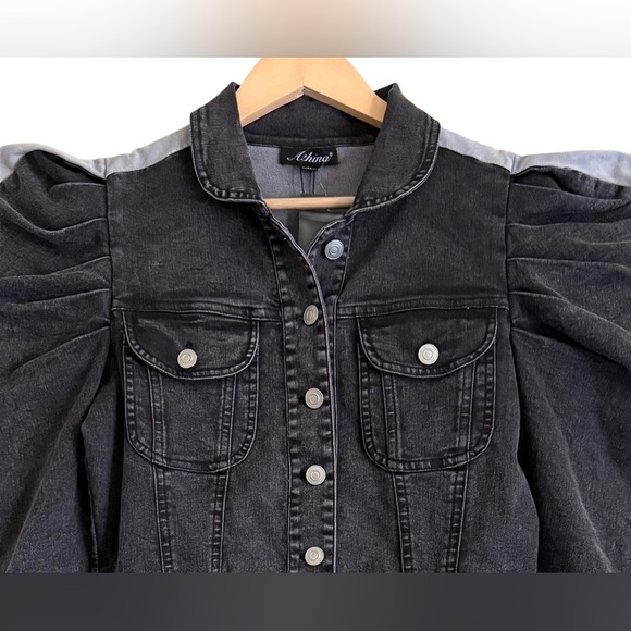 ATHINA Maximalist Puff Sleeves Y2K Retro Festival Two-Tone Denim Dress Sz M NWT - Picture 3 of 10